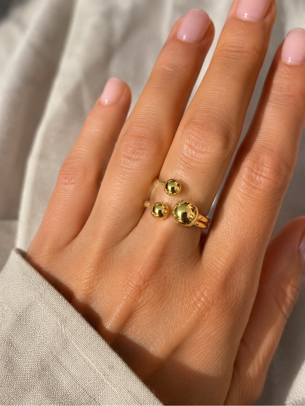 Zara Gold Tone Double Sphere Open Ring - Womens Fashion Jewelry NWOT